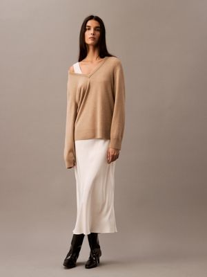 brindle cashmere v-neck sweater for women calvin klein