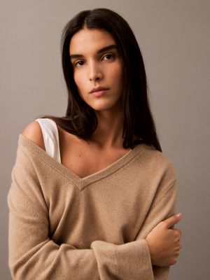 brindle cashmere v-neck sweater for women calvin klein