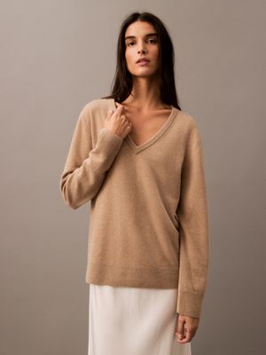 brindle cashmere v-neck sweater for women calvin klein