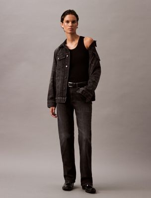 black top bez rękawów z bawełny ściągaczowej dla kobiety - calvin klein