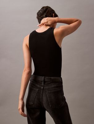 canotta di cotone a costine black da donne calvin klein