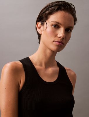 canotta di cotone a costine black da donne calvin klein