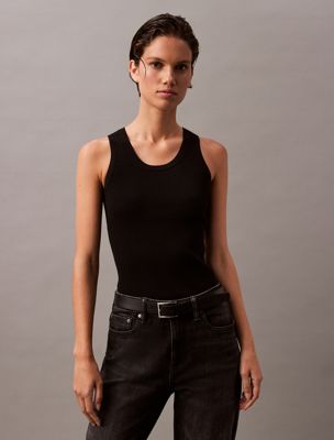 black rib cotton sweater tank for women calvin klein