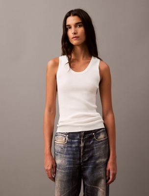 white rib cotton sweater tank for women calvin klein