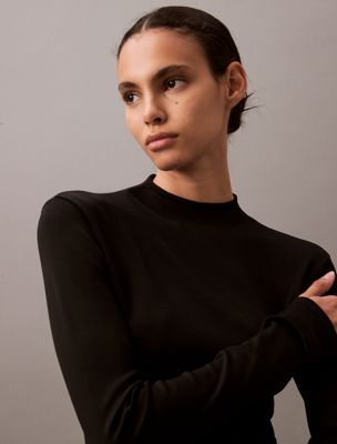 black mock neck viscose sweater for women calvin klein