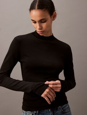 black mock neck viscose sweater for women calvin klein