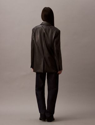 black slim leather blazer for women calvin klein