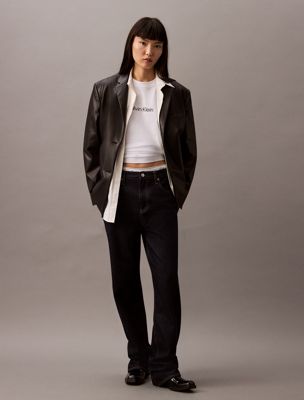 black beauty slim leather blazer for women calvin klein