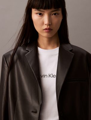 black beauty slim leather blazer for women calvin klein