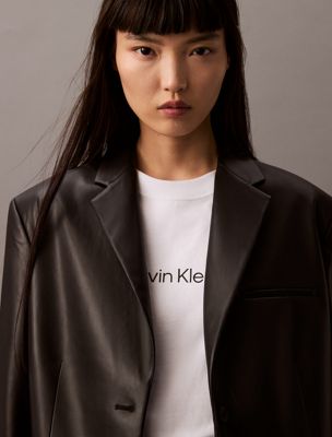 black beauty slim leather blazer for women calvin klein