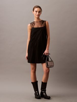 black embroidered mini dress for women calvin klein