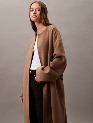 spiced plum melange cashmere wool blend wrap coat for women calvin klein