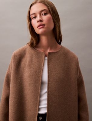 spiced plum melange cashmere wool blend wrap coat for women calvin klein