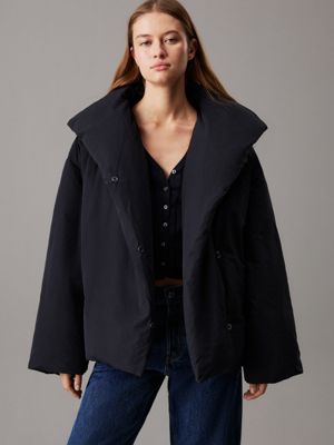 black short puffer jacket for women calvin klein