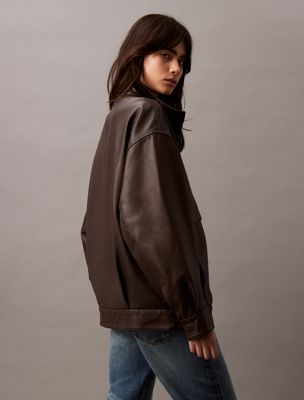 mulch leather bomber jacket for women calvin klein