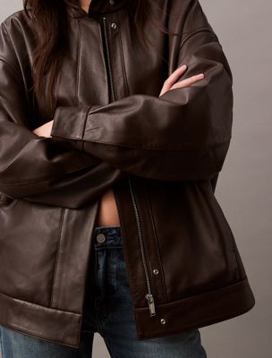 mulch leather bomber jacket for women calvin klein