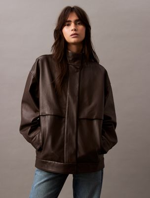 mulch leather bomber jacket for women calvin klein