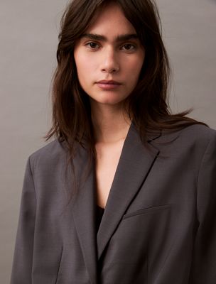 blazer tropical en laine mélangée grey pour femmes calvin klein
