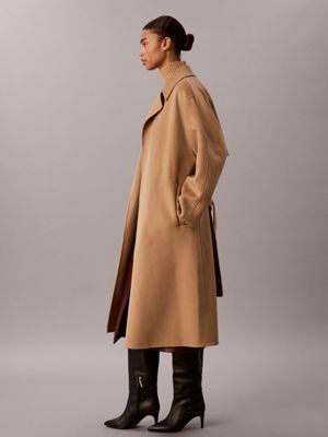 tigers eye double faced wool blend wrap coat for women calvin klein