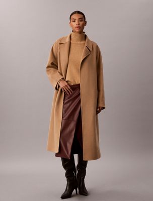 brown wickelmantel aus doppelseitiger wollmischung für damen - calvin klein