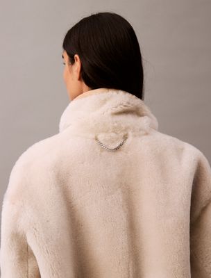 light beige reversible shearling coat for women calvin klein