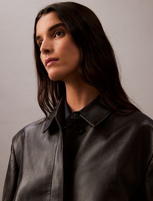 black beauty lamb leather car coat for women calvin klein