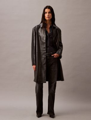 black lamb leather car coat for women calvin klein