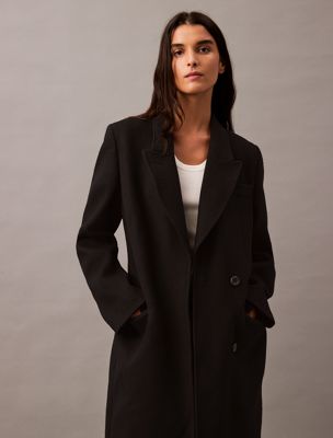 Long black wool blend coat online