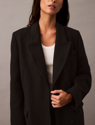 black beauty long brushed wool blend coat for women calvin klein