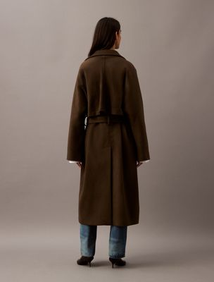 tarmac long wool cashmere blend trench coat for women calvin klein