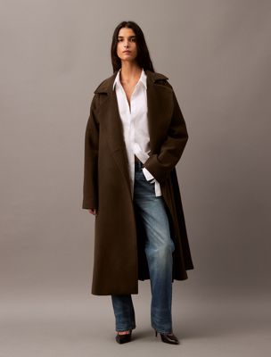 Long Wool Cashmere Blend Trench Coat Calvin Klein LV040WL577POO