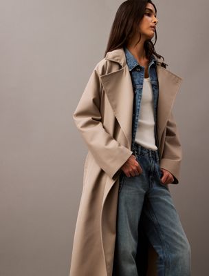 Long Wool Twill Blend Trench Coat Calvin Klein LV040WL578QUX