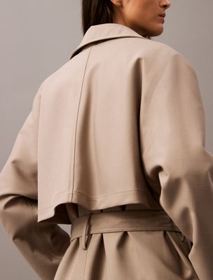 overcast long wool twill blend trench coat for women calvin klein