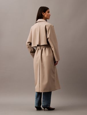 overcast long wool twill blend trench coat for women calvin klein