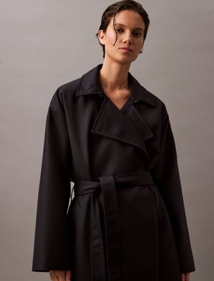 vulcan long wool twill blend trench coat for women calvin klein