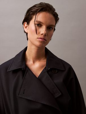 vulcan long wool twill blend trench coat for women calvin klein