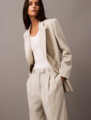 overcast pleated wool gabardine blend trousers for women calvin klein