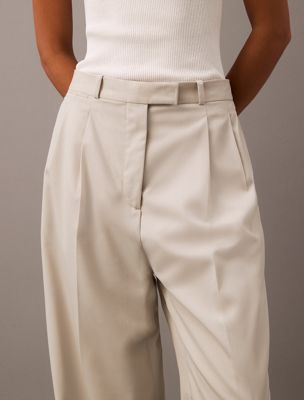 overcast pleated wool gabardine blend trousers for women calvin klein