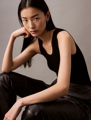 pantaloni slim in pelle black beauty da donne calvin klein