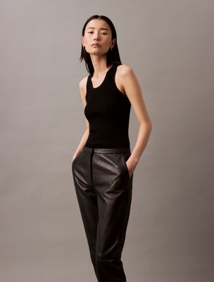 pantaloni slim in pelle black beauty da donne calvin klein