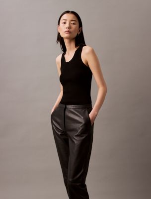 black beauty leather slim fit pants for women calvin klein