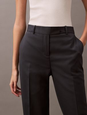 dark slate gray low rise wool gabardine blend trouser for women calvin klein