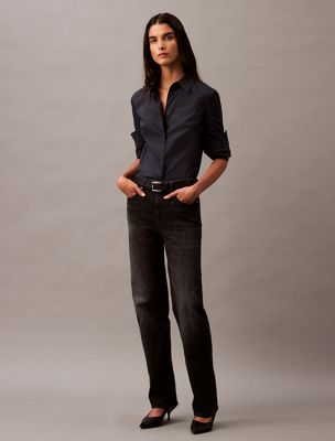 blue relaxed cotton cashmere jeans for women calvin klein