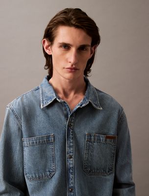 multi denim overshirt for men calvin klein