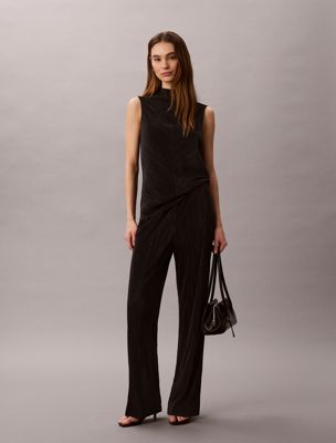 black plisse pull-on lounge trousers for women calvin klein