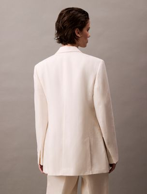 tofu linen blend double breasted blazer for women calvin klein