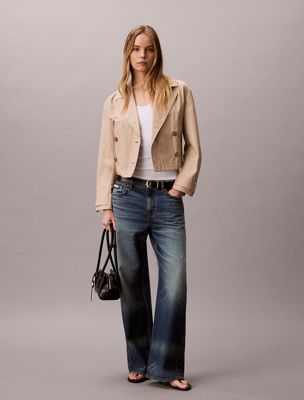 veste trench courte en sergé de coton beige pour femmes calvin klein