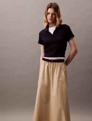 white pepper flared poplin midi skirt for women calvin klein