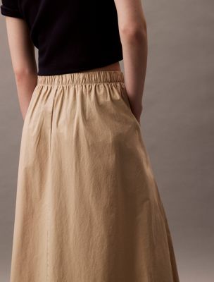 white pepper flared poplin midi skirt for women calvin klein