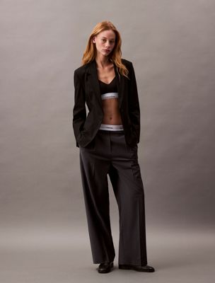 grey tropical wool blend trousers for women calvin klein